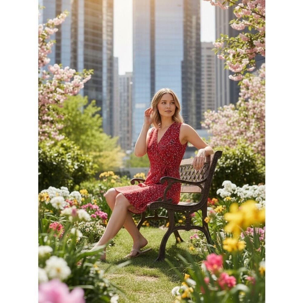Universal Thread Red Floral Print V Neck Wrap Dress size Small - Picture 7 of 15